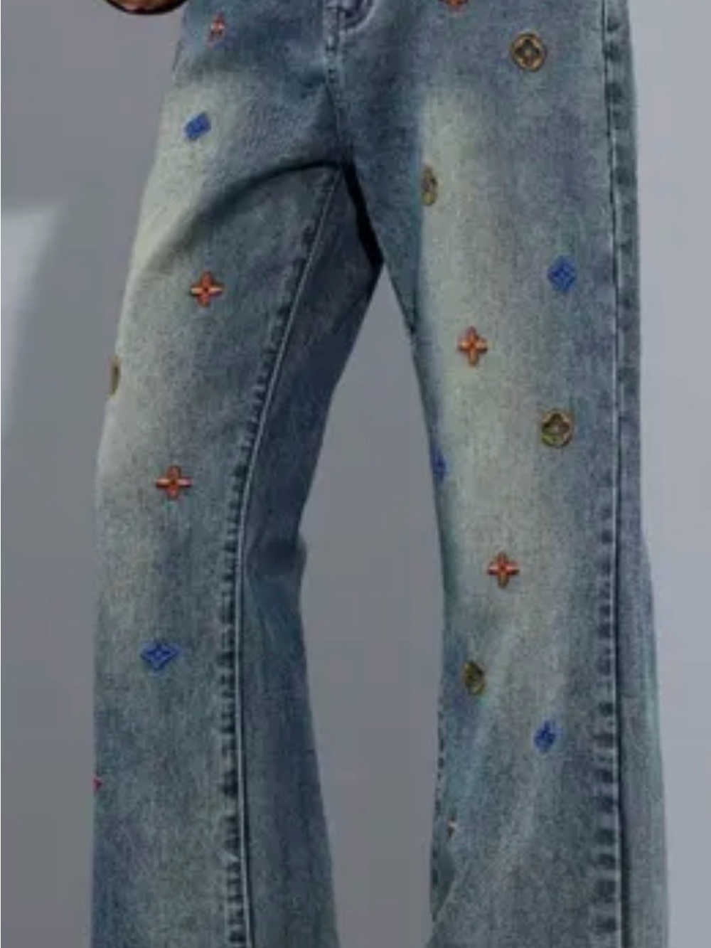 Designer Style Embroidered Blue Denim Jeans. Brand new!